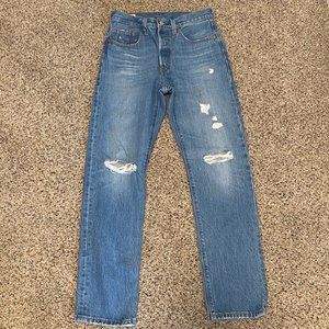 Levi's 501 Womens Button Fly High Waisted Distressed Jeans